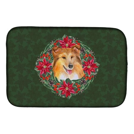Carolines Treasures Sheltie Poinsetta Wreath Dish Drying Mat CK1586DDM